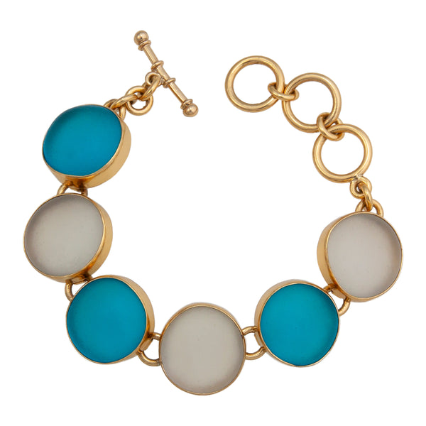 charles albert Alchemia Blue and White Recycled Glass Round Bracelet Alchemia Bracelets + Cuffs