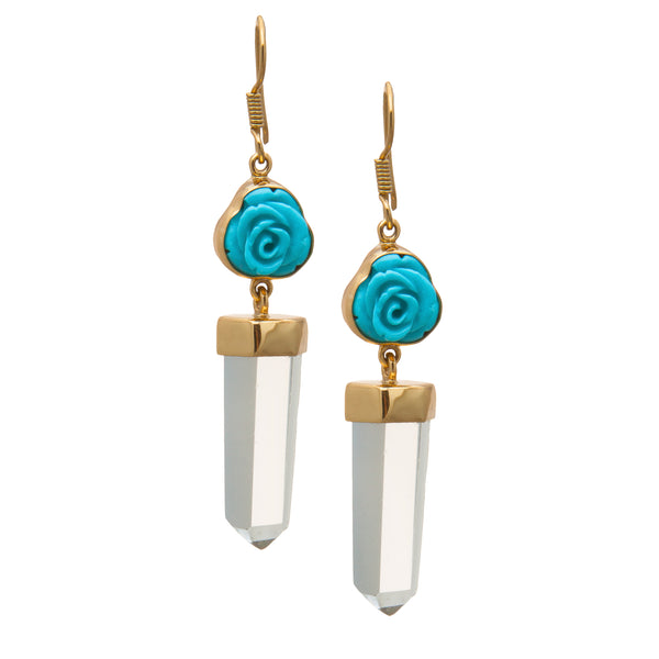 charles albert Alchemia Blue Rose and Clear Quartz Point Drop Earrings Alchemia Earrings