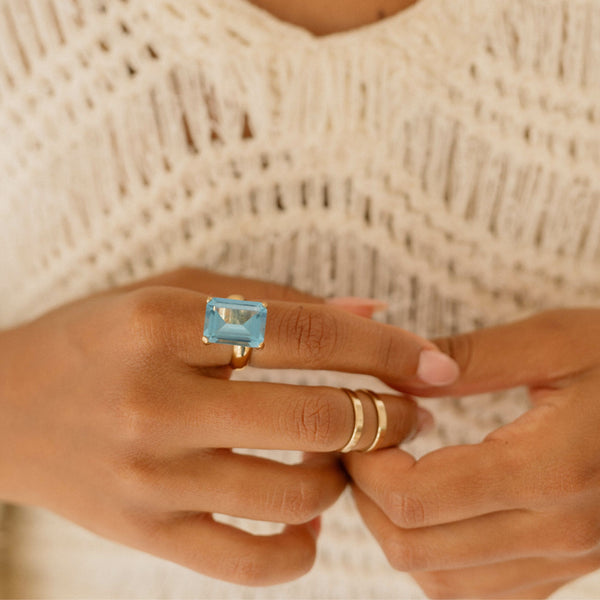 Charles Albert Alchemia Blue Topaz Rectangle Prong Set Adjustable Ring Alchemia Rings