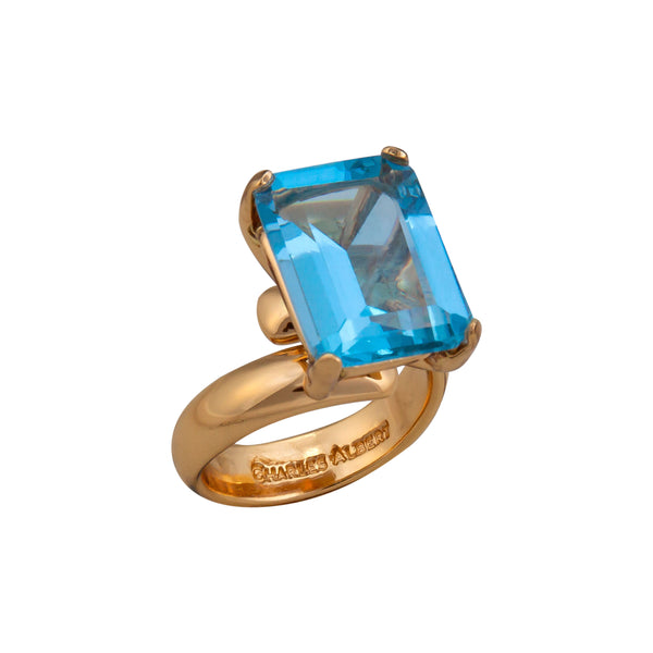 Charles Albert Alchemia Blue Topaz Rectangle Prong Set Adjustable Ring Alchemia Rings