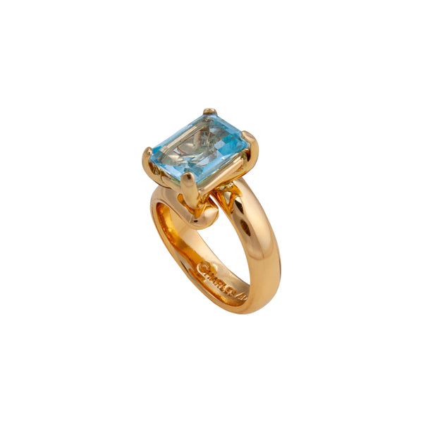 Charles Albert Alchemia Blue Topaz Rectangle Prong Set Petite Adjustable Ring Alchemia Rings