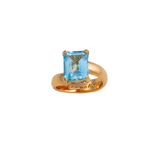 charles albert Alchemia Blue Topaz Rectangle Prong Set Petite Adjustable Ring Alchemia Rings
