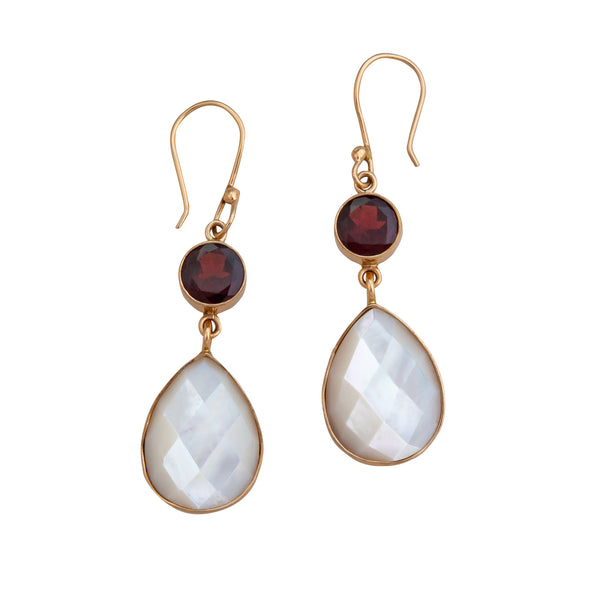 charles albert Alchemia Garnet and Mother of Pearl Teardrop Earrings Alchemia Earrings