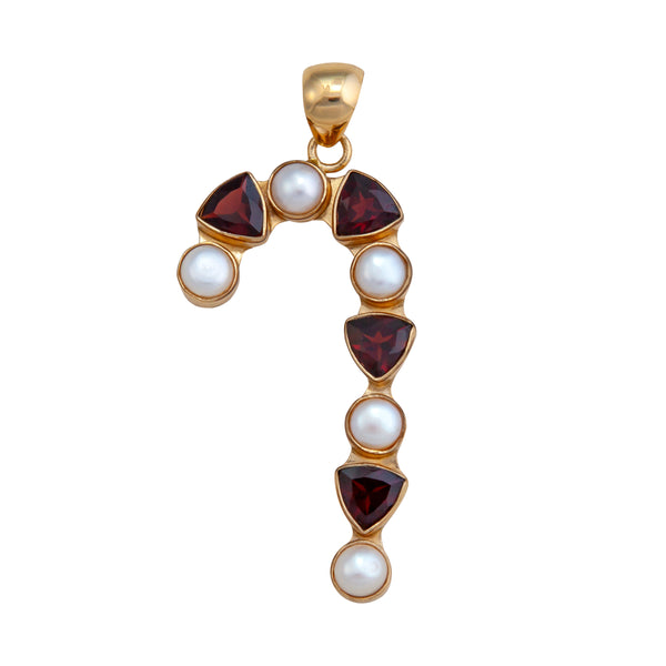 charles albert Alchemia Garnet and Pearl Candy Cane Pendant with Chain Included Alchemia Pendants charles albert Alchemia Garnet and Pearl Candy Cane Pendant with Chain Included Alchemia Pendants