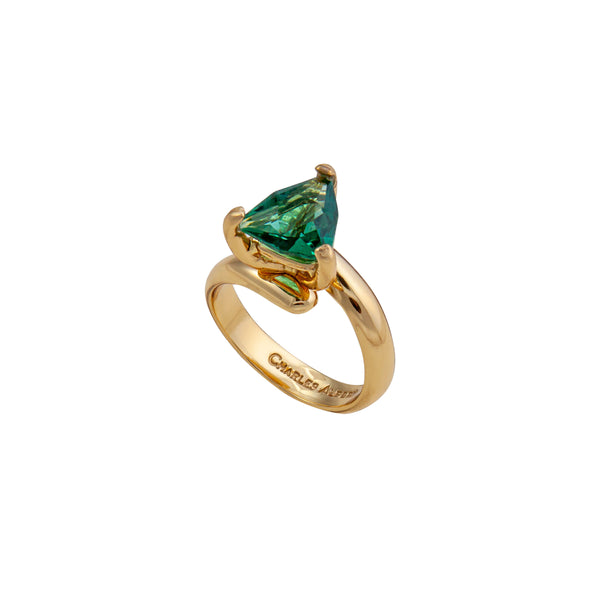Charles Albert Alchemia Green Quartz Trillion Prong Set Adjustable Ring Alchemia Rings