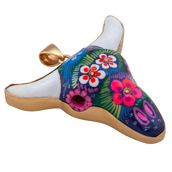 Charles Albert Alchemia Hand Painted Ceramic Cow Skull Pendant Alchemia Pendants