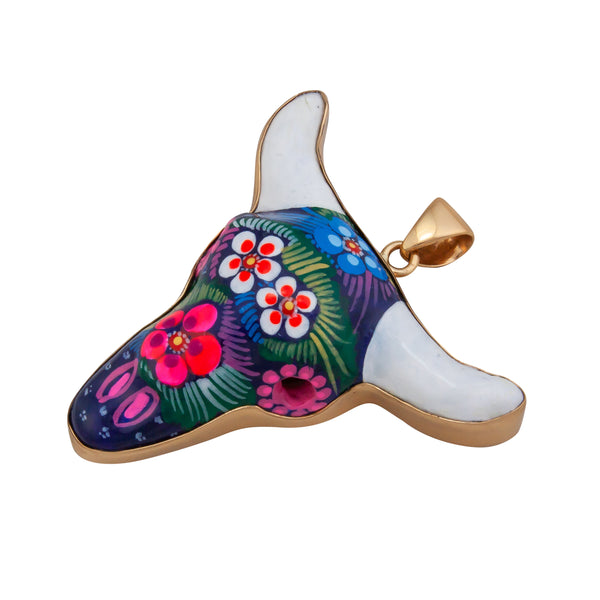 Charles Albert Alchemia Hand Painted Ceramic Cow Skull Pendant Alchemia Pendants