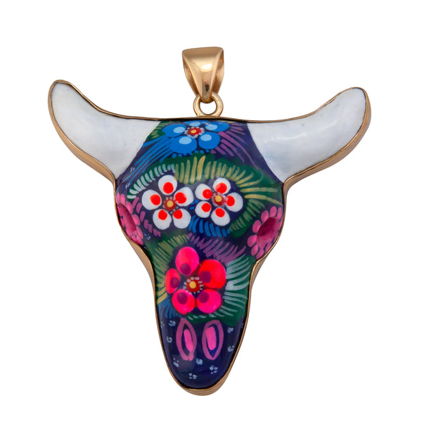 charles albert Alchemia Hand Painted Ceramic Cow Skull Pendant Alchemia Pendants