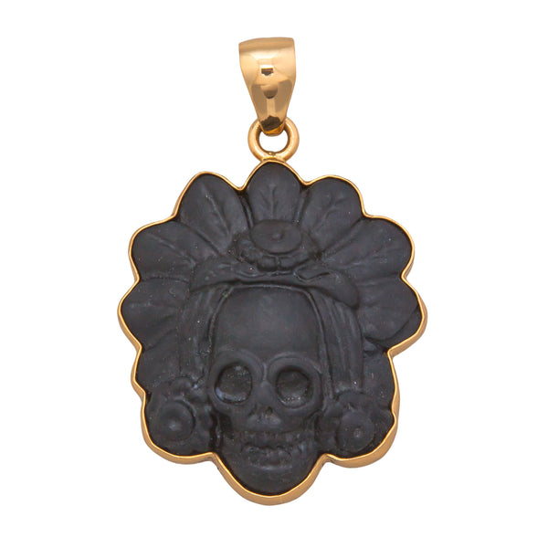 charles albert Alchemia Obsidian Skull with Headdress Pendant Alchemia Pendants