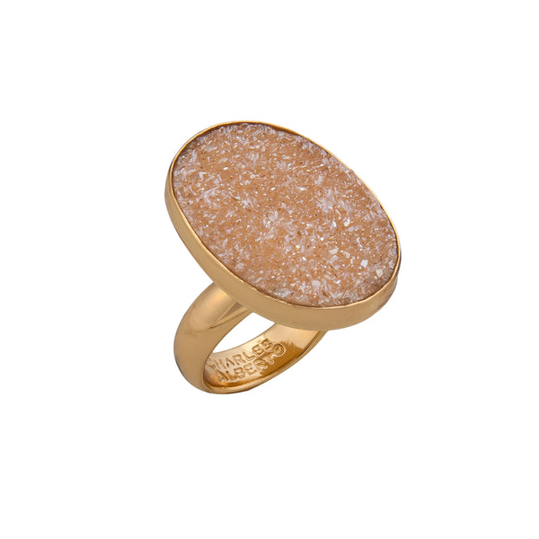 Charles Albert Alchemia Peach Druzy Oval Adjustable Ring Alchemia Rings