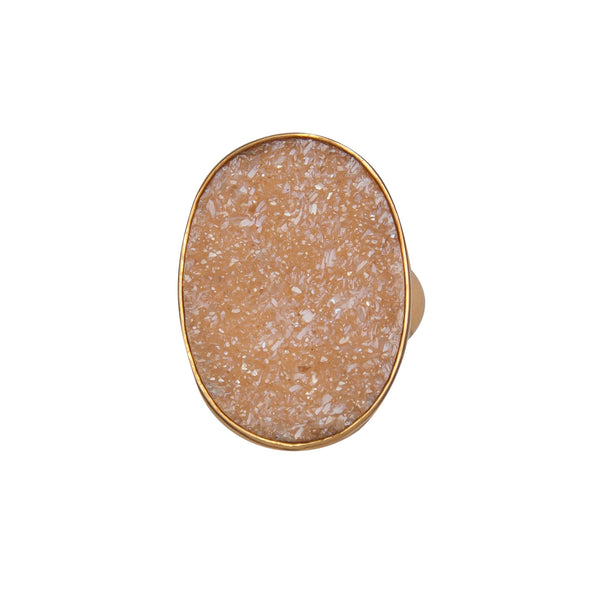 charles albert Alchemia Peach Druzy Oval Adjustable Ring Alchemia Rings