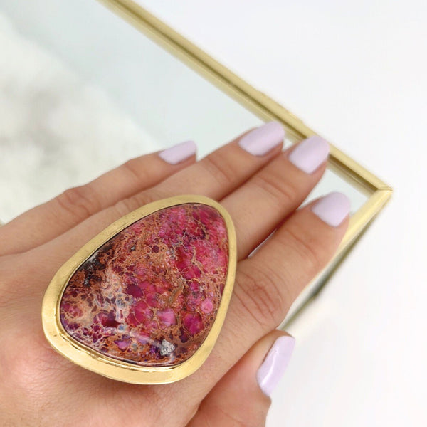 Charles Albert Alchemia Pink Color-Enhanced Jasper Adjustable Ring With Detailed Edge 45% Off - Discontinued Items
