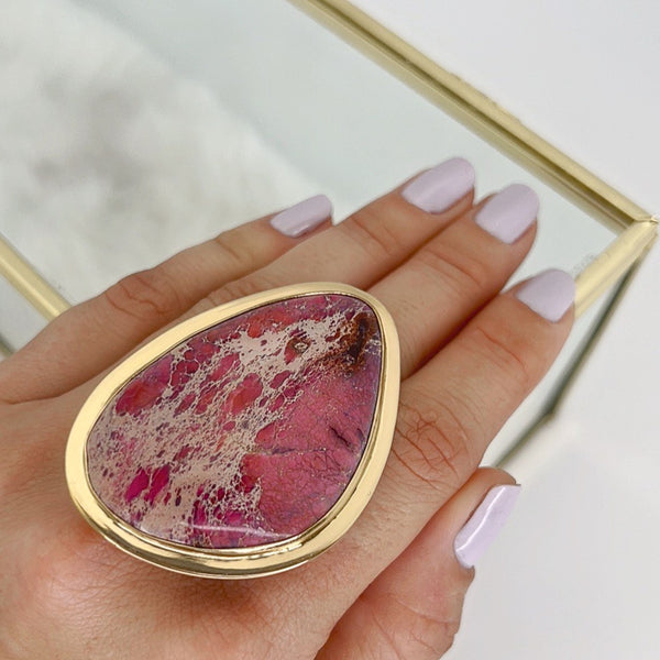 Charles Albert Alchemia Pink Color-Enhanced Jasper Adjustable Ring With Detailed Edge 45% Off - Discontinued Items