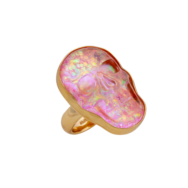 Charles Albert Alchemia Pink Glitter Quartz Skull Adjustable Ring Alchemia Rings