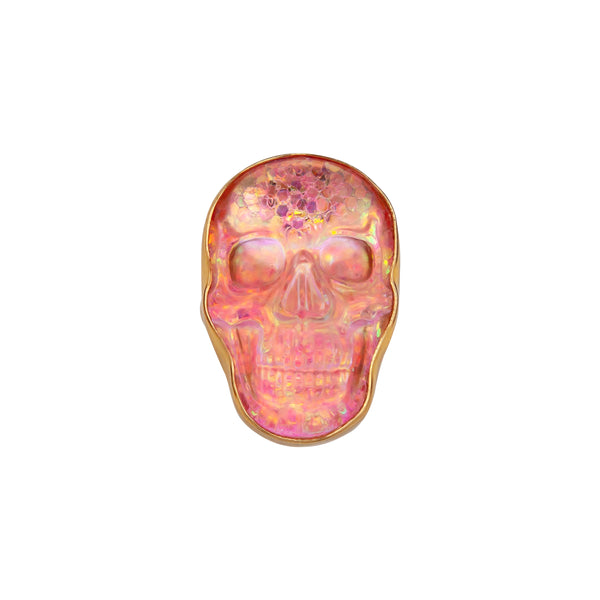Charles Albert Alchemia Pink Glitter Quartz Skull Adjustable Ring Alchemia Rings