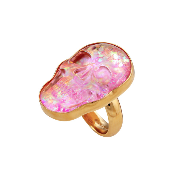 charles albert Alchemia Pink Glitter Quartz Skull Adjustable Ring Alchemia Rings