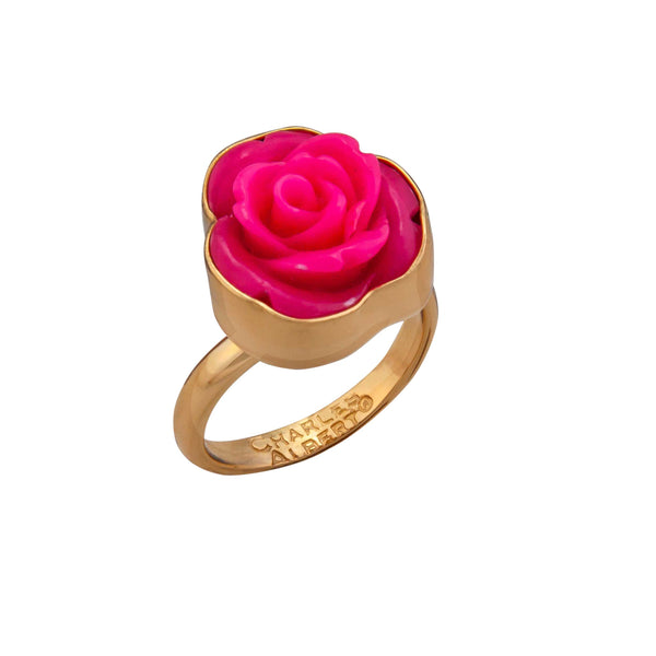 Charles Albert Alchemia Pink Resin Rose Adjustable Ring Alchemia Rings