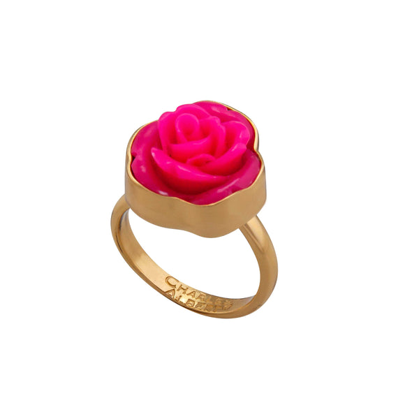 Charles Albert Alchemia Pink Resin Rose Adjustable Ring Alchemia Rings