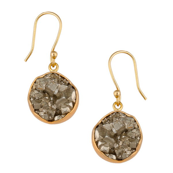 charles albert Alchemia Pyrite Round Drop Earrings Alchemia Earrings