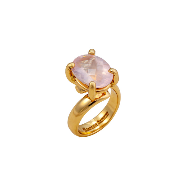 Charles Albert Alchemia Rose Quartz Oval Prong Set Adjustable Ring Alchemia Rings