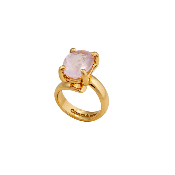 Charles Albert Alchemia Rose Quartz Oval Prong Set Adjustable Ring Alchemia Rings