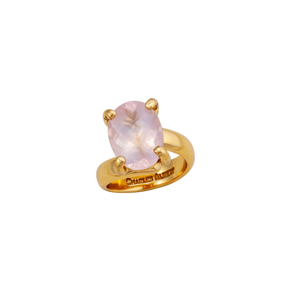 charles albert Alchemia Rose Quartz Oval Prong Set Adjustable Ring Alchemia Rings