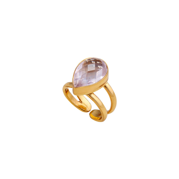 Charles Albert Alchemia Rose Quartz Teardrop Adjustable Cuff Ring Alchemia Rings