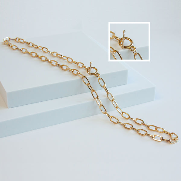 Charles Albert Gold Tone Base Metal Paperclip Chain With Toggle Base Metal Chain + Silver Plated Neckwires