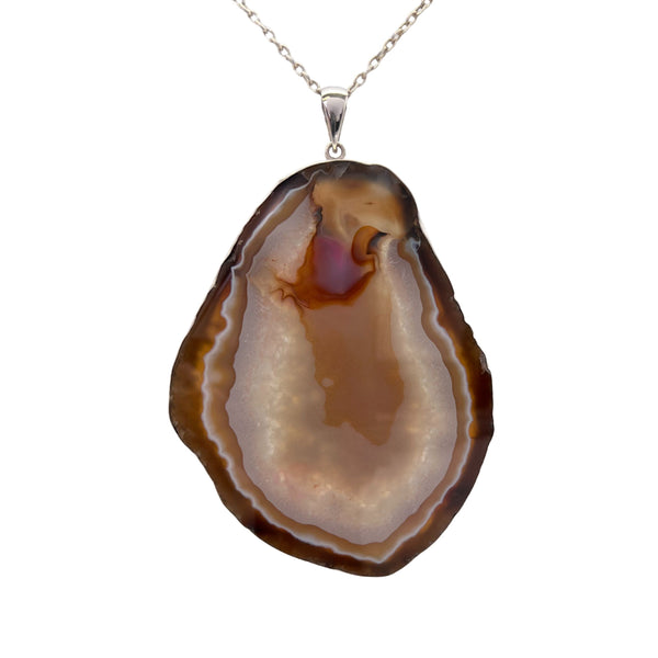 Charles Albert Larger Sterling Silver Brown/Nude Agate Slice Pendant 30% Off - Discontinued Items