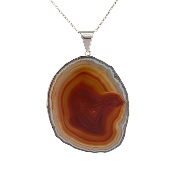 Charles Albert Larger Sterling Silver Brown/Nude Agate Slice Pendant 30% Off - Discontinued Items