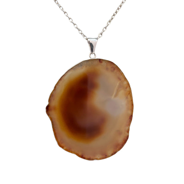 Charles Albert Larger Sterling Silver Brown/Nude Agate Slice Pendant 30% Off - Discontinued Items