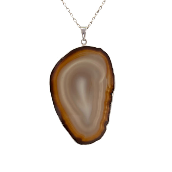 charles albert Larger Sterling Silver Brown/Nude Agate Slice Pendant 30% Off - Discontinued Items