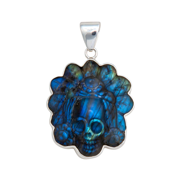 charles albert Silver Labradorite Headdress Skull Pendant Sterling Silver Pendants