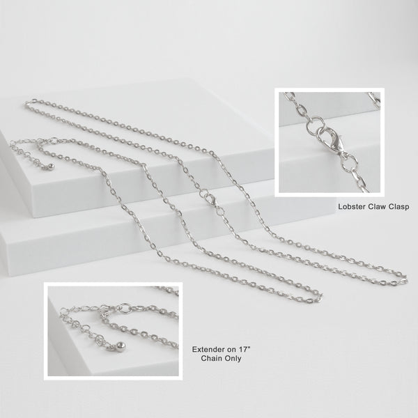 Charles Albert Silver Tone Flat Oval Base Metal Chain - NEW Style Base Metal Chain + Silver Plated Neckwires