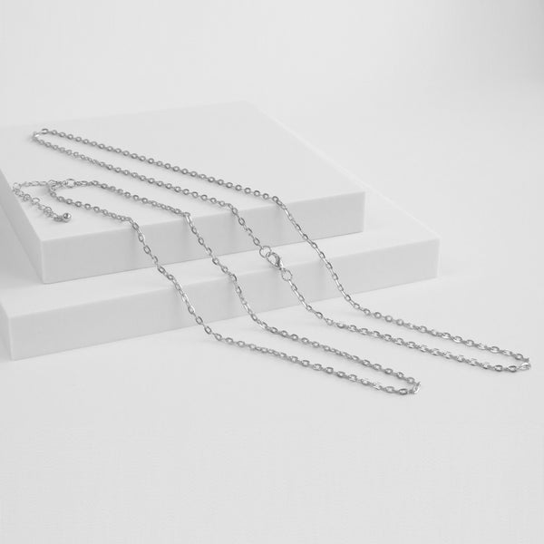 Charles Albert Silver Tone Flat Oval Base Metal Chain - NEW Style Base Metal Chain + Silver Plated Neckwires