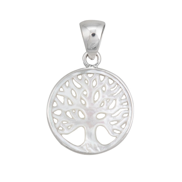 charles albert Sterling Silver 25mm Mother of Pearl Tree of Life Pendant Sterling Silver Pendants