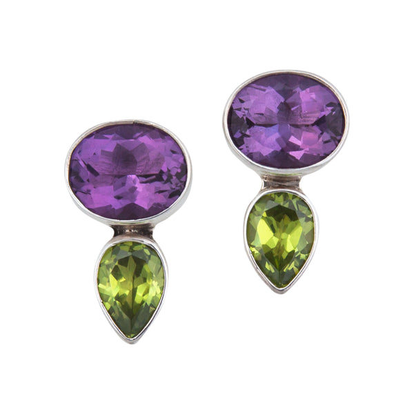 charles albert Sterling Silver Amethyst and Synthetic Peridot Post Earrings 15% Off - Discontinued Items