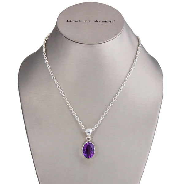Charles Albert Sterling Silver Amethyst Oval Pendant Sterling Silver Pendants