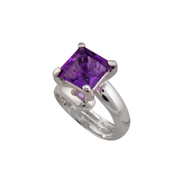 Charles Albert Sterling Silver Amethyst Prong Set Adjustable Ring Sterling Silver Rings