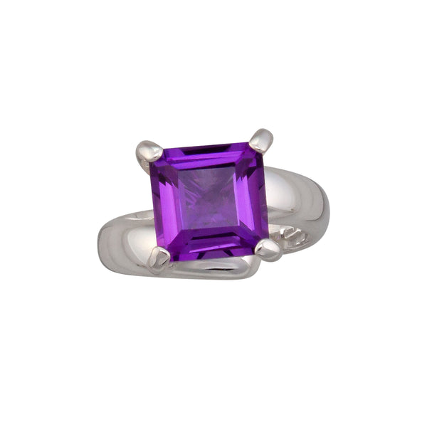 charles albert Sterling Silver Amethyst Prong Set Adjustable Ring Sterling Silver Rings