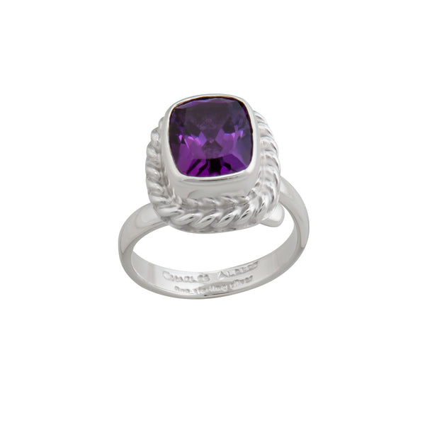 Charles Albert Sterling Silver Amethyst Rope Adjustable Ring Sterling Silver Rings