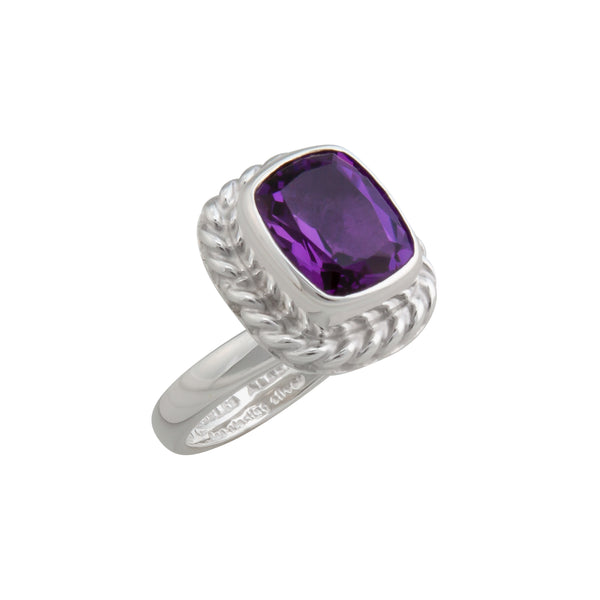 Charles Albert Sterling Silver Amethyst Rope Adjustable Ring Sterling Silver Rings