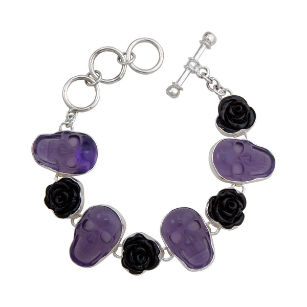 charles albert Sterling Silver Amethyst Skull and Black Resin Rose Bracelet Sterling Silver Bracelets + Cuffs