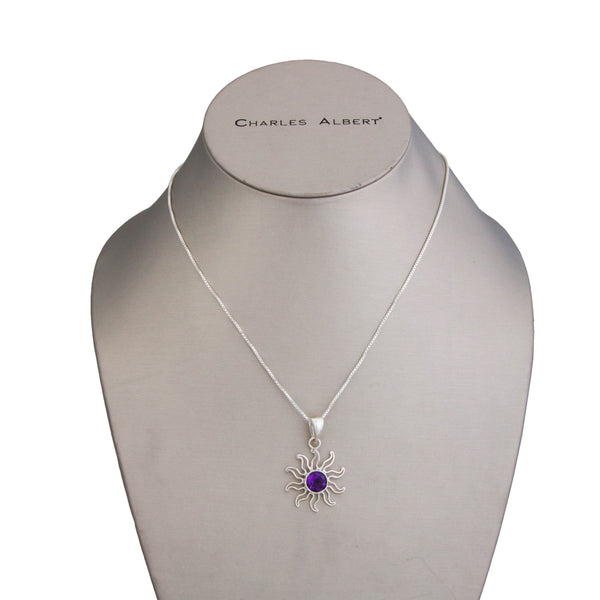 Charles Albert Sterling Silver Amethyst Sun Pendant Sterling Silver Pendants