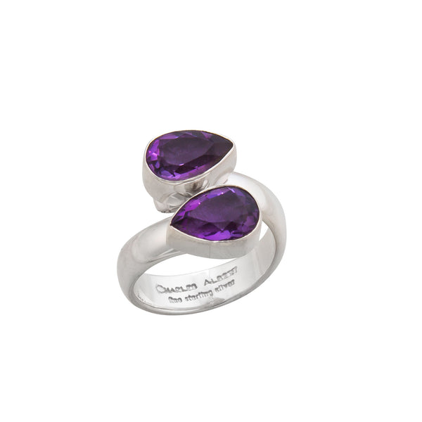charles albert Sterling Silver Amethyst Teardrop Bypass Adjustable Ring Sterling Silver Rings