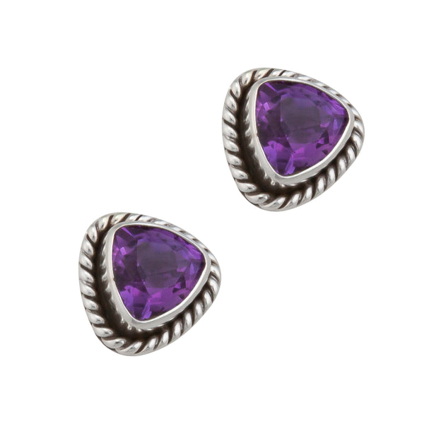 Charles Albert Sterling Silver Amethyst Trillion Rope Post Earrings Sterling Silver Earrings