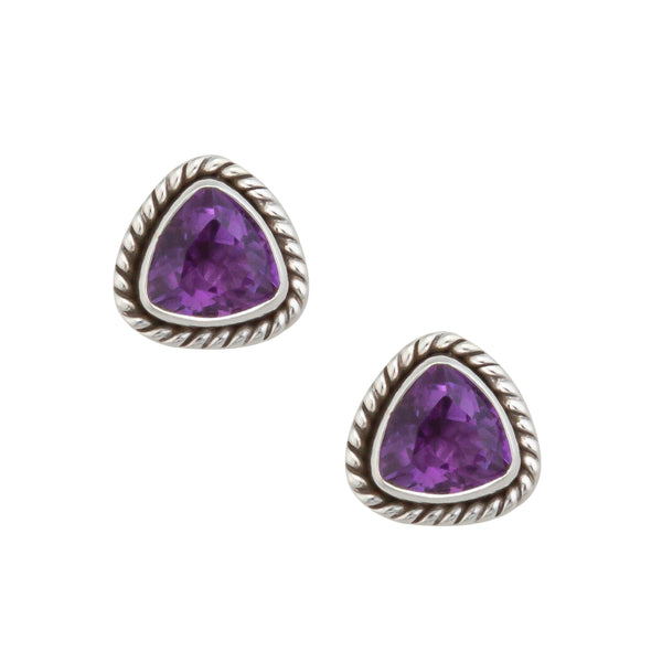 charles albert Sterling Silver Amethyst Trillion Rope Post Earrings Sterling Silver Earrings