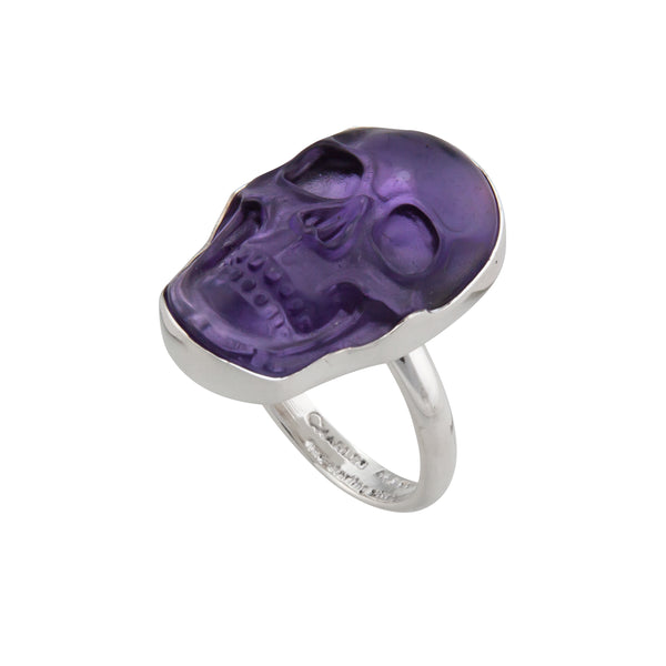Charles Albert Sterling Silver Amethyst XS Skull Adjustable Ring Sterling Silver Rings