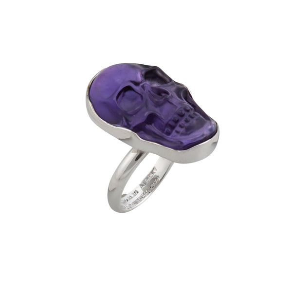 Charles Albert Sterling Silver Amethyst XS Skull Adjustable Ring Sterling Silver Rings