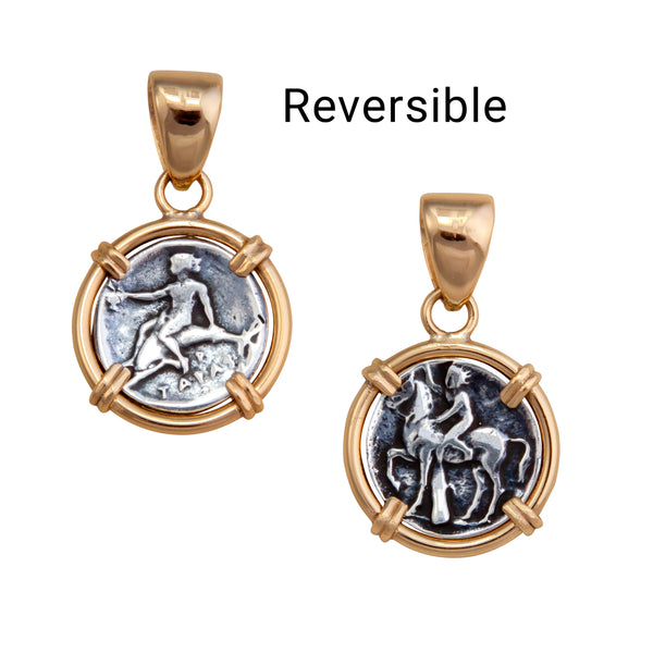 Charles Albert Sterling Silver And Alchemia Boy On Dolphin Replica Coin Prong Pendant Sterling Silver Pendants